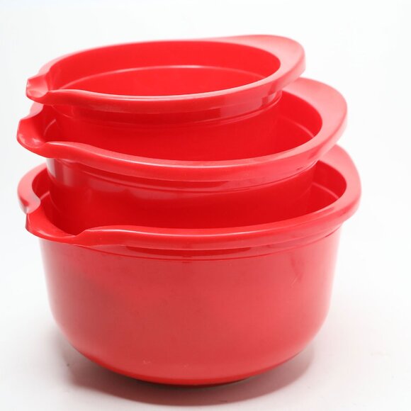 Vintage Rosti Denmark Red Mixing Bowls Set of 3 Lightweight 1980s Erik Lehmann - Picture 2 of 14